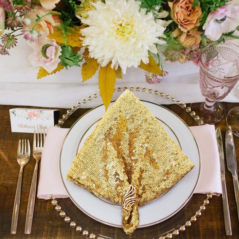 SquarePie Sequin Napkin 20 x 20 Inch 12 Pcs Gold Glitter Decoration for Wedding Party Dinner - Image 2