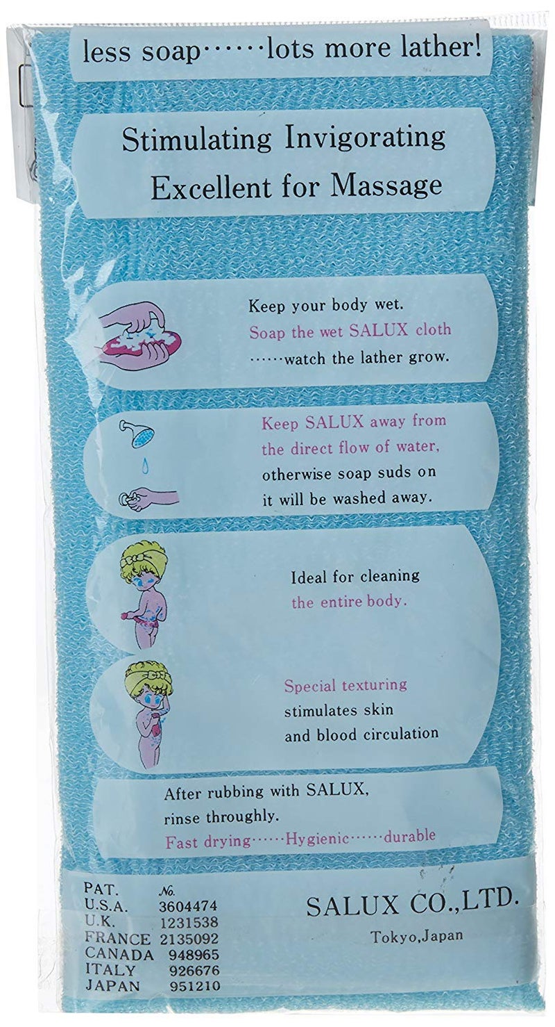 Salux Nylon Japanese Beauty Skin Bath Wash Cloth/towel (3) Blue Yellow and Pink - Image 5