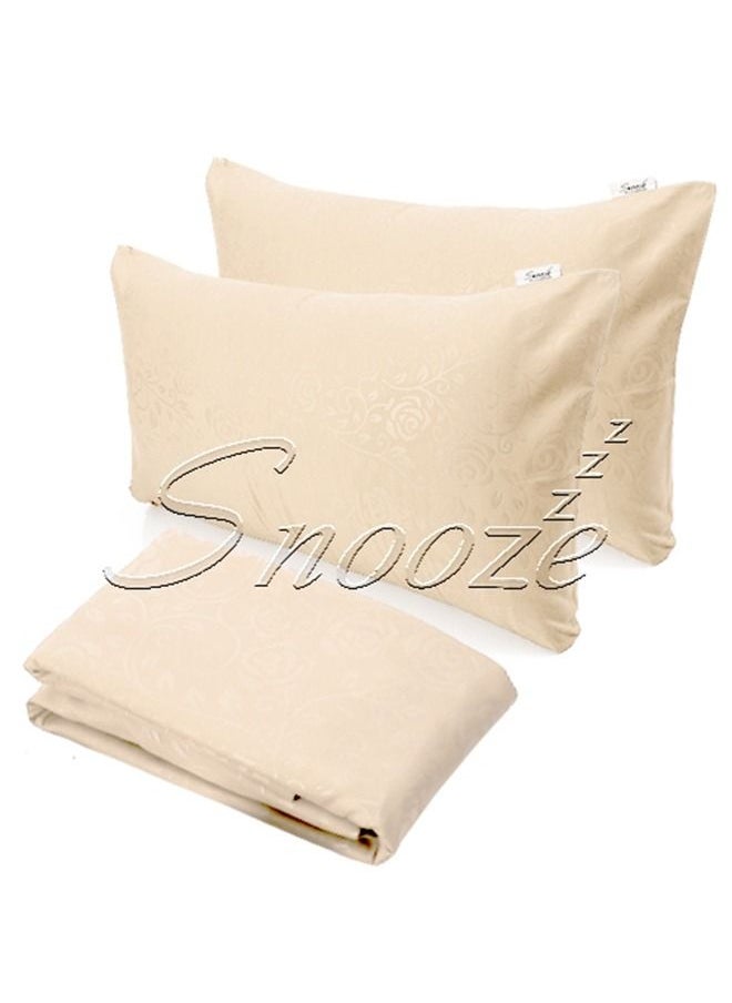 snooze - Snooze Fitted Jakared microfiber double bed Sheet - Beige (flowery design) + Free 2 Pillowcases - Image 1