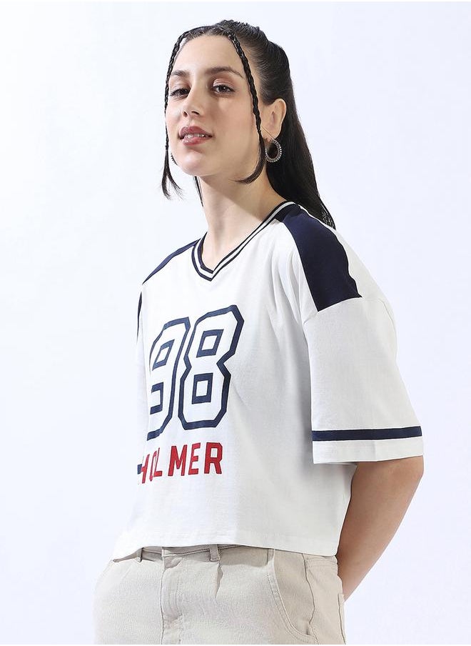 Hubberholme Women's Multicolour 100% Cotton Printed Cropped Boxy Fit T-Shirt  - Image 3
