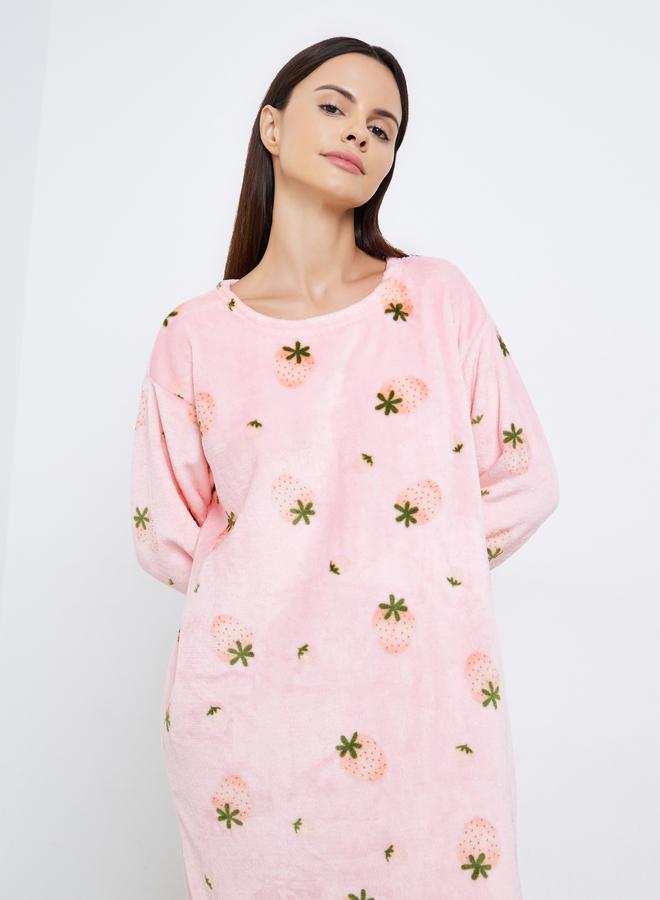 Styli Strawberry Print Polar Fleece Nightdress - Image 2