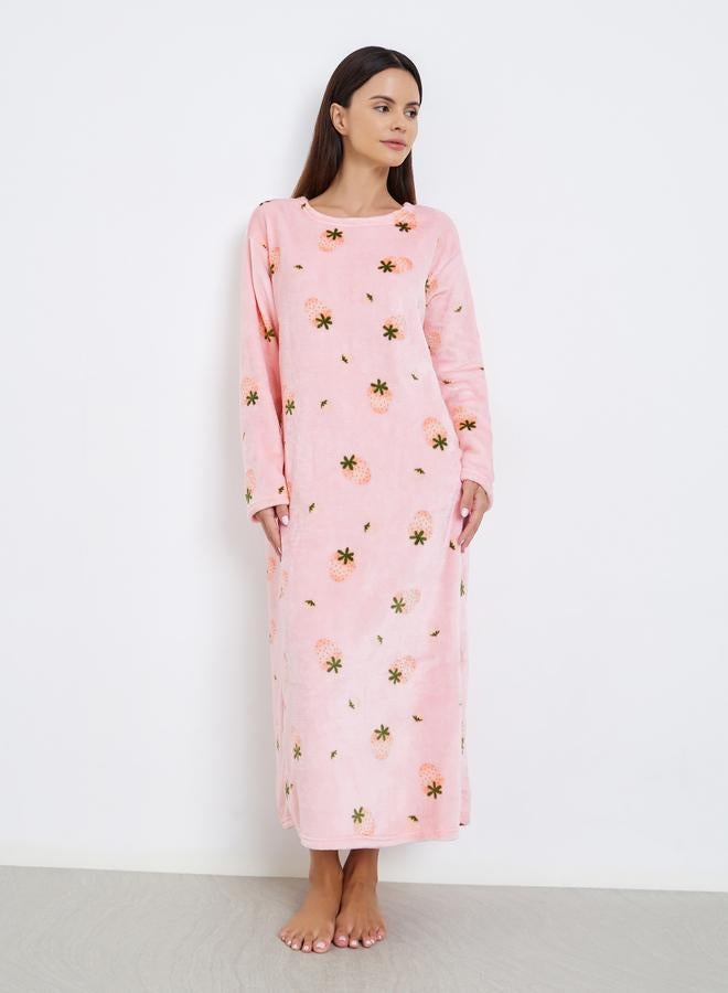 Styli Strawberry Print Polar Fleece Nightdress - Image 1