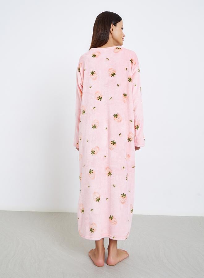 Styli Strawberry Print Polar Fleece Nightdress - Image 4