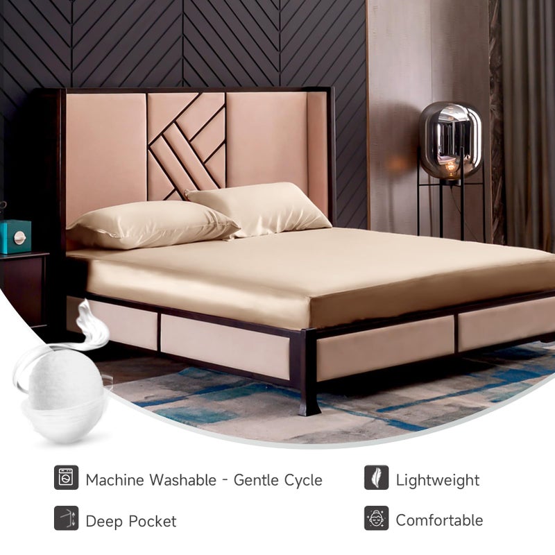 THXSILK THXSILK Silk Twin Fitted Sheet 3Pcs Set  6A+ Top Grade 100% Pure Mulberry Silk Bed Sheets Set Luxury Bedding Sheet for Hair and Skin  1 Fitted Sheet with 2 Pillowcases  Champagne  - Image 5