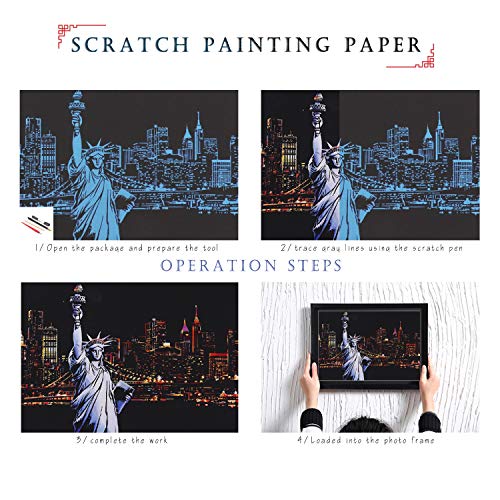 BOTEEN Scratch Rainbow Painting Art Postcards,Scratch & Sketch Art for Kids & Adults,Scratch Painting Creative Gift Engraving Art & Craft Set,Mini Envelope Postcard with 4 Tools,7.9''x5.5''(Classic Series) - Image 2