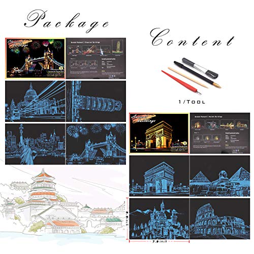 BOTEEN Scratch Rainbow Painting Art Postcards,Scratch & Sketch Art for Kids & Adults,Scratch Painting Creative Gift Engraving Art & Craft Set,Mini Envelope Postcard with 4 Tools,7.9''x5.5''(Classic Series) - Image 3