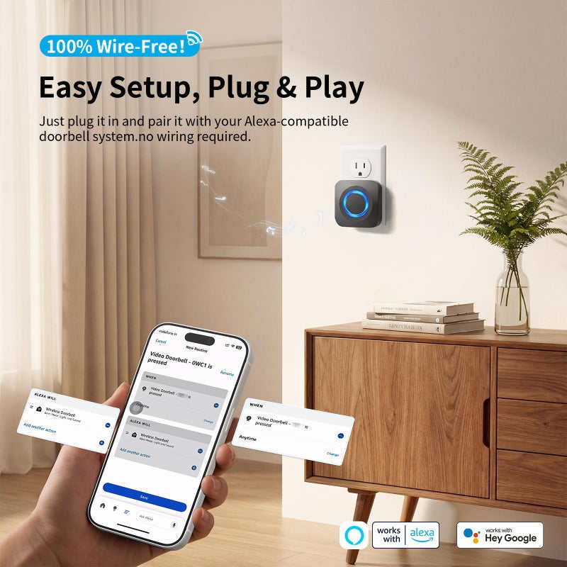 BITIWEND WIFI Wireless Doorbell Chime Compatible with Ring, Nest, Blink Video Doorbells, Smart Indoor Doorbell Receiver with 5 Adjustable Volume, LED Flash Alert, 58 Melodies for Home Security (1 Pack) - Image 4