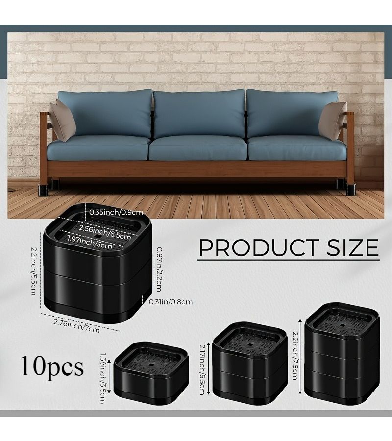 10 Pack Heavy Duty Adjustable Bed Frame Risers Stackable Furniture Risers To Lift Beds Desks Sofas And Tables Black Adds 2 2 Inch - Image 5