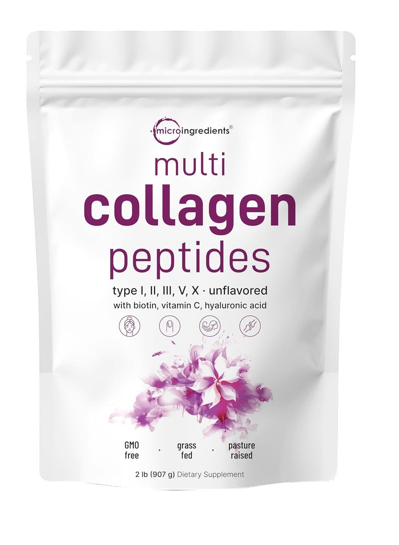 Micro Ingredients Multi Collagen Protein Powder, 2 Pounds – Type I,II,III,V,X with Biotin 10000mcg, Hyaluronic Acid, Vitamin C – Unflavored Collagen Peptides – Keto & Paleo Friendly, Easy Dissolve, Non-GMO  - Image 1