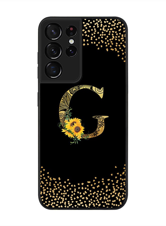 Stylizedd Rugged Black edge case for Samsung Galaxy S21 Ultra 5G, Soft Phone case Custom Monogram Initial Letter Mandala Floral Pattern Alphabet- G (Black) - Image 1