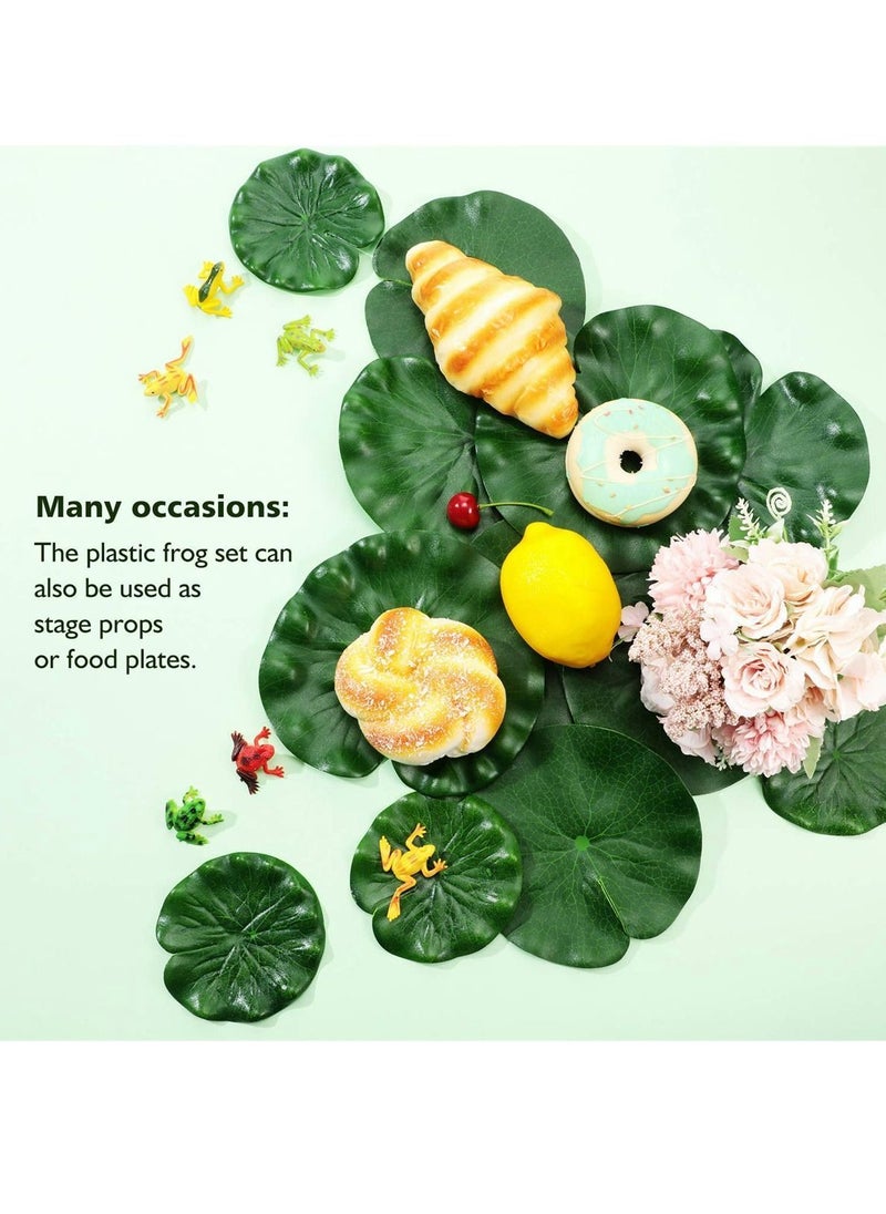 Y&D - Plastic Frogs Set Includes 24 Pieces Tiny Frog and 12 Artificial Floating Lotus Leaves for Pond Pool Decoration Party Supplies - Image 1