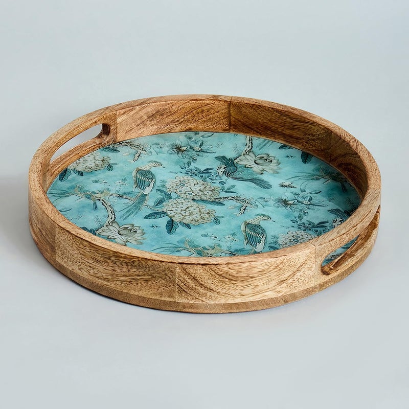 Saaga Round Serving Mango Wooden Tray with Handles - 12 Inch X 2 Inch - Serving Snacks, Beverages, Tea, Dessert, Dinner, Breakfast - Peony - Image 4