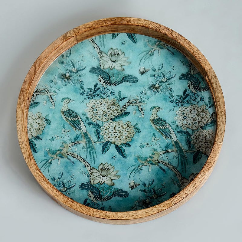 Saaga Round Serving Mango Wooden Tray with Handles - 12 Inch X 2 Inch - Serving Snacks, Beverages, Tea, Dessert, Dinner, Breakfast - Peony - Image 5