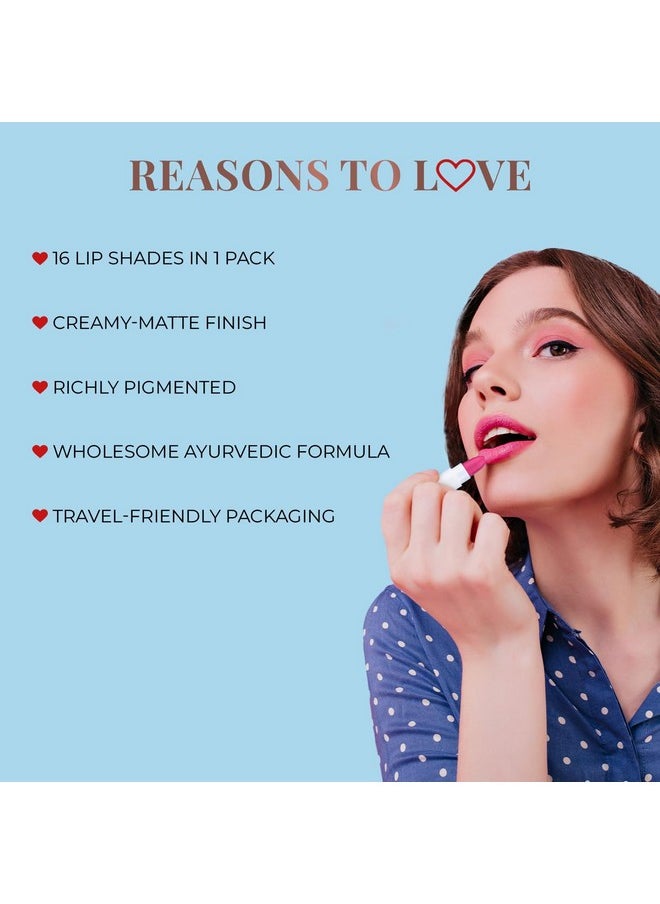 Just Herbs Ayurvedic Creamy Matte Micro Mini Lipstick Kit Lip Hydrating & Moisturizing, Lipsticks For Women Suitable All Indian Tones (Pack Of 16)  - Image 3