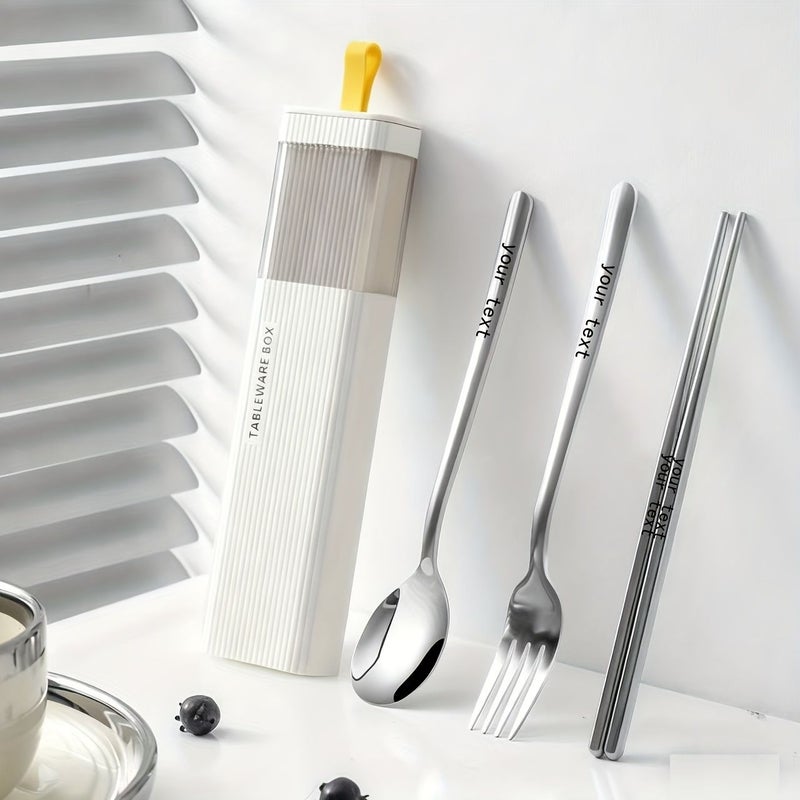 4 Piece 304 Stainless Steel Fork Spoon And Chopsticks Set With Storage Box Portable Black Silver Tableware For Dining Out Travel Camping Daily Use - Image 1