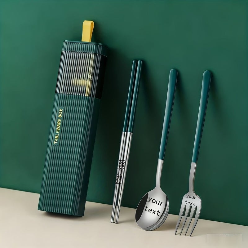 4 Piece 304 Stainless Steel Fork Spoon And Chopsticks Set With Storage Box Portable Black Silver Tableware For Dining Out Travel Camping Daily Use - Image 5