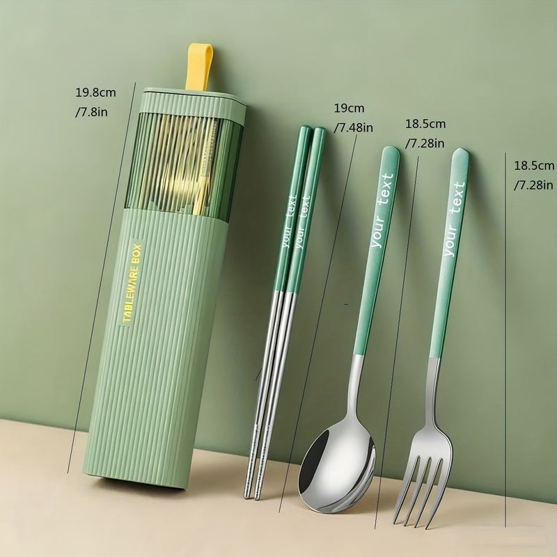 4 Piece 304 Stainless Steel Fork Spoon And Chopsticks Set With Storage Box Portable Black Silver Tableware For Dining Out Travel Camping Daily Use - Image 3