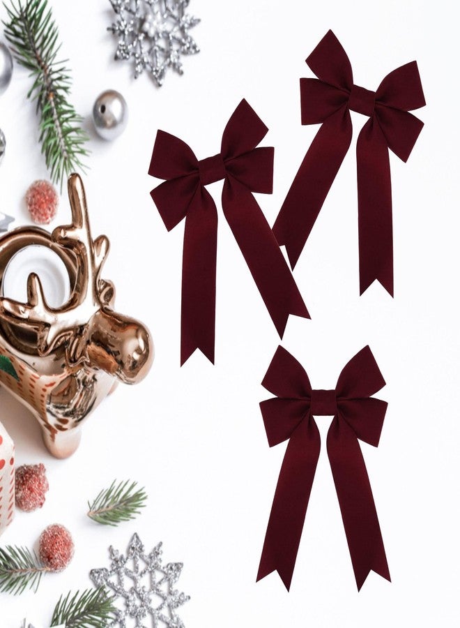 Meseey 12 Pcs Burgundy Velvet Ribbon Bow Christmas Wreath Bows for Garland Gift Wrapping Indoor Outdoor Christmas Parties Decorations (Burgundy, 12 - Image 5