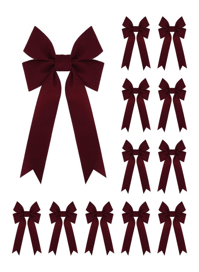 Meseey 12 Pcs Burgundy Velvet Ribbon Bow Christmas Wreath Bows for Garland Gift Wrapping Indoor Outdoor Christmas Parties Decorations (Burgundy, 12 - Image 1