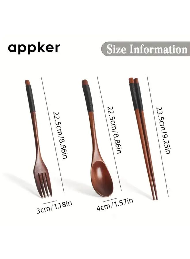 Handcrafted Wooden Cutlery Set Combination A Natural Spoon Chopsticks Fork Durable Kitchen Essentials - Image 3