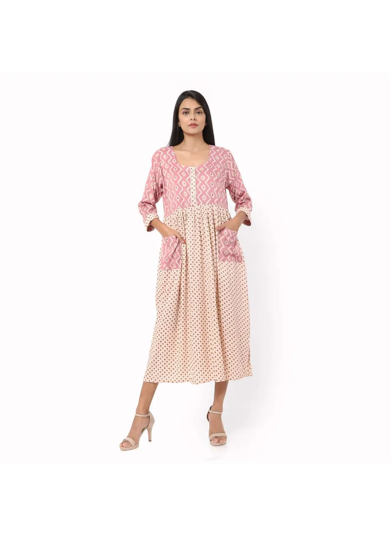 HANA & SARA SHORT PINK COLOUR STYLISH HIGH QUALITY PRINTED WITH FRONT BUTTONED STYLED ARABIC KAFTAN JALABIYA DRESS