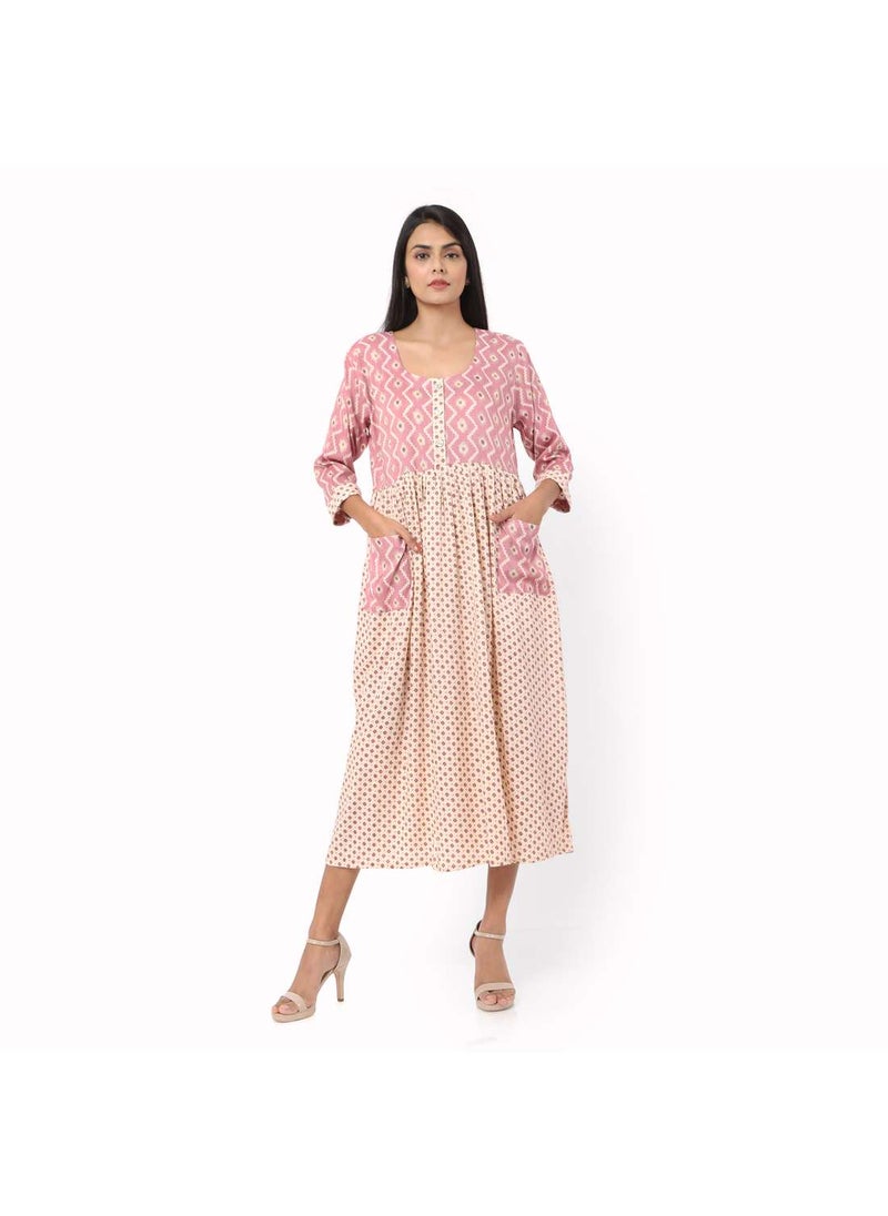 HANA & SARA SHORT PINK COLOUR STYLISH HIGH QUALITY PRINTED WITH FRONT BUTTONED STYLED ARABIC KAFTAN JALABIYA DRESS  - Image 1