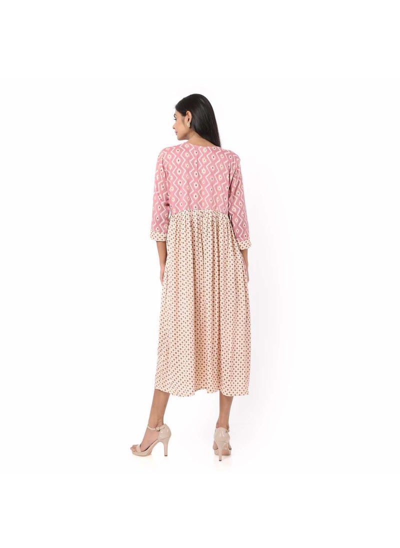 HANA & SARA SHORT PINK COLOUR STYLISH HIGH QUALITY PRINTED WITH FRONT BUTTONED STYLED ARABIC KAFTAN JALABIYA DRESS  - Image 2