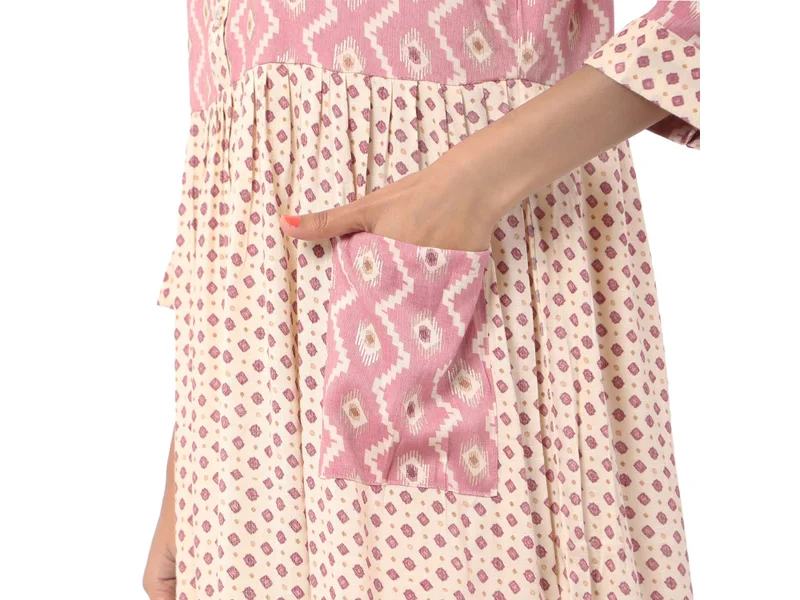 HANA & SARA SHORT PINK COLOUR STYLISH HIGH QUALITY PRINTED WITH FRONT BUTTONED STYLED ARABIC KAFTAN JALABIYA DRESS