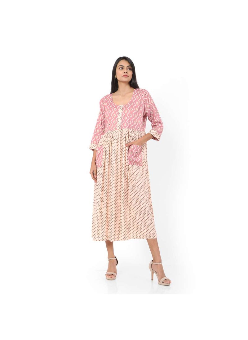 HANA & SARA SHORT PINK COLOUR STYLISH HIGH QUALITY PRINTED WITH FRONT BUTTONED STYLED ARABIC KAFTAN JALABIYA DRESS  - Image 3