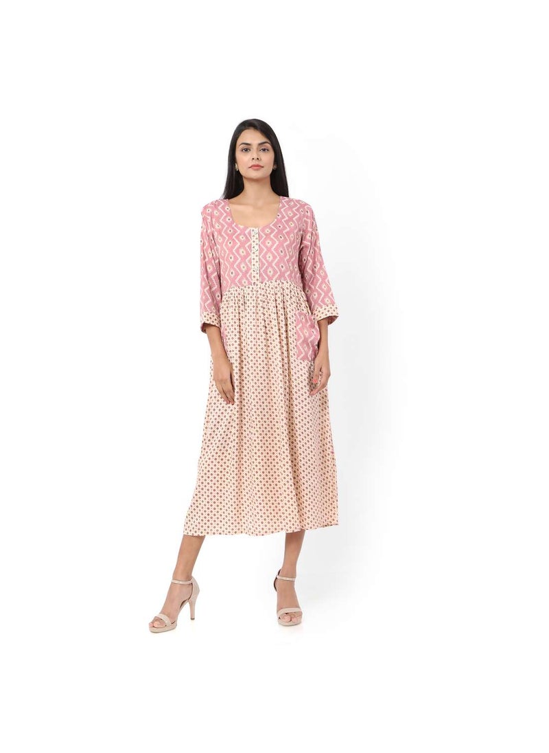HANA & SARA SHORT PINK COLOUR STYLISH HIGH QUALITY PRINTED WITH FRONT BUTTONED STYLED ARABIC KAFTAN JALABIYA DRESS  - Image 4