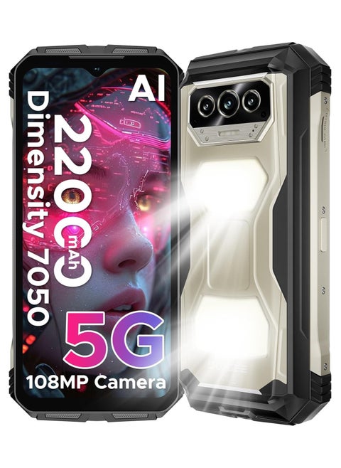 DOOGEE V Max S (2025) 5G Unlocked Rugged Phone,Dual Camping Lights,22000mAh Battery,Android 14,24GB+256GB/TF 2TB Rugged Smartphone,108MP+16MP,6.58”FHD+120Hz IPS Screen,Dual Unlock/NFC/WiFi6 - Sundial Titanium