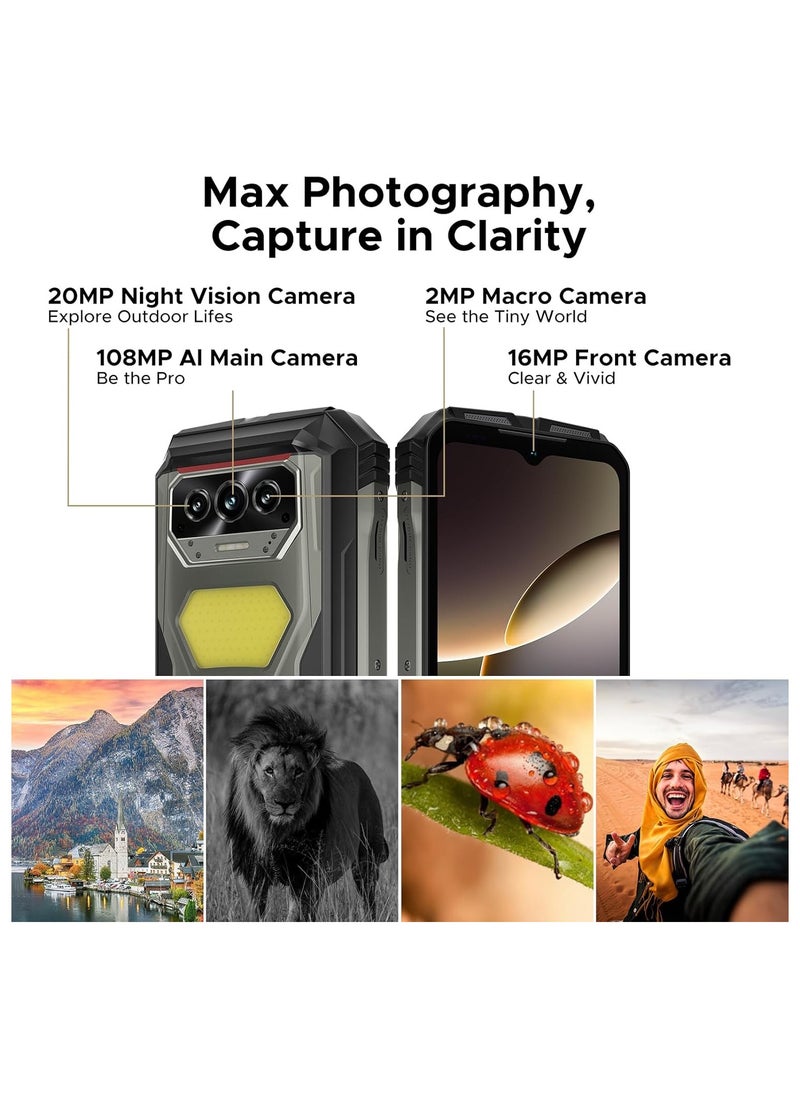 DOOGEE V Max S (2025) 5G Unlocked Rugged Phone,Dual Camping Lights,22000mAh Battery,Android 14,24GB+256GB/TF 2TB Rugged Smartphone,108MP+16MP,6.58”FHD+120Hz IPS Screen,Dual Unlock/NFC/WiFi6 - Sundial Titanium