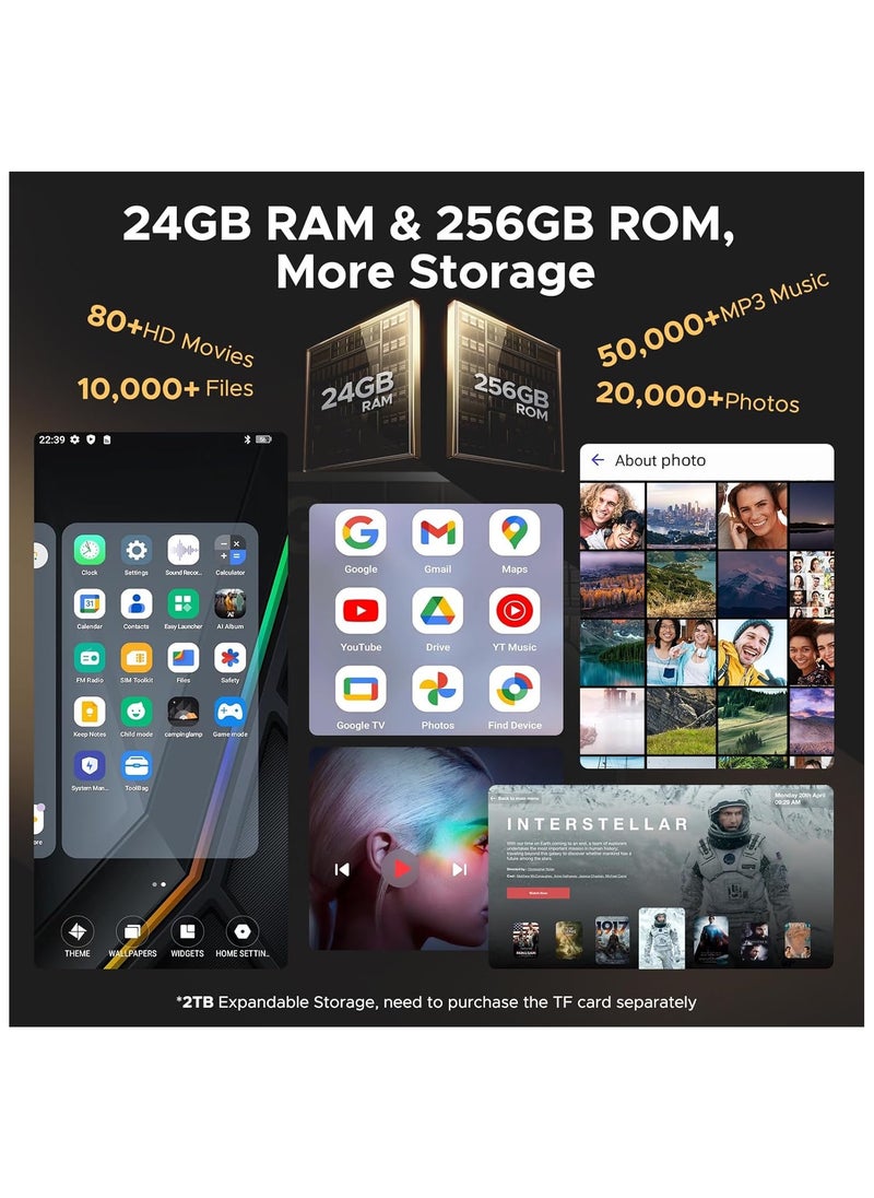 DOOGEE V Max S (2025) 5G Unlocked Rugged Phone,Dual Camping Lights,22000mAh Battery,Android 14,24GB+256GB/TF 2TB Rugged Smartphone,108MP+16MP,6.58”FHD+120Hz IPS Screen,Dual Unlock/NFC/WiFi6 - Sundial Titanium