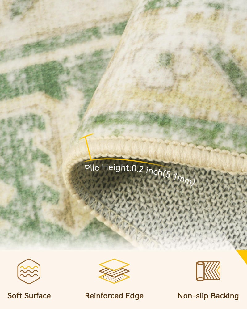 RELEANY Area Rugs 5'x7' Washable Non-Slip, Floral Vintage Distress Print Pattern Medallion Carpet for Living Room Bedroom Dining Room, Sage Green Yellow - Image 5