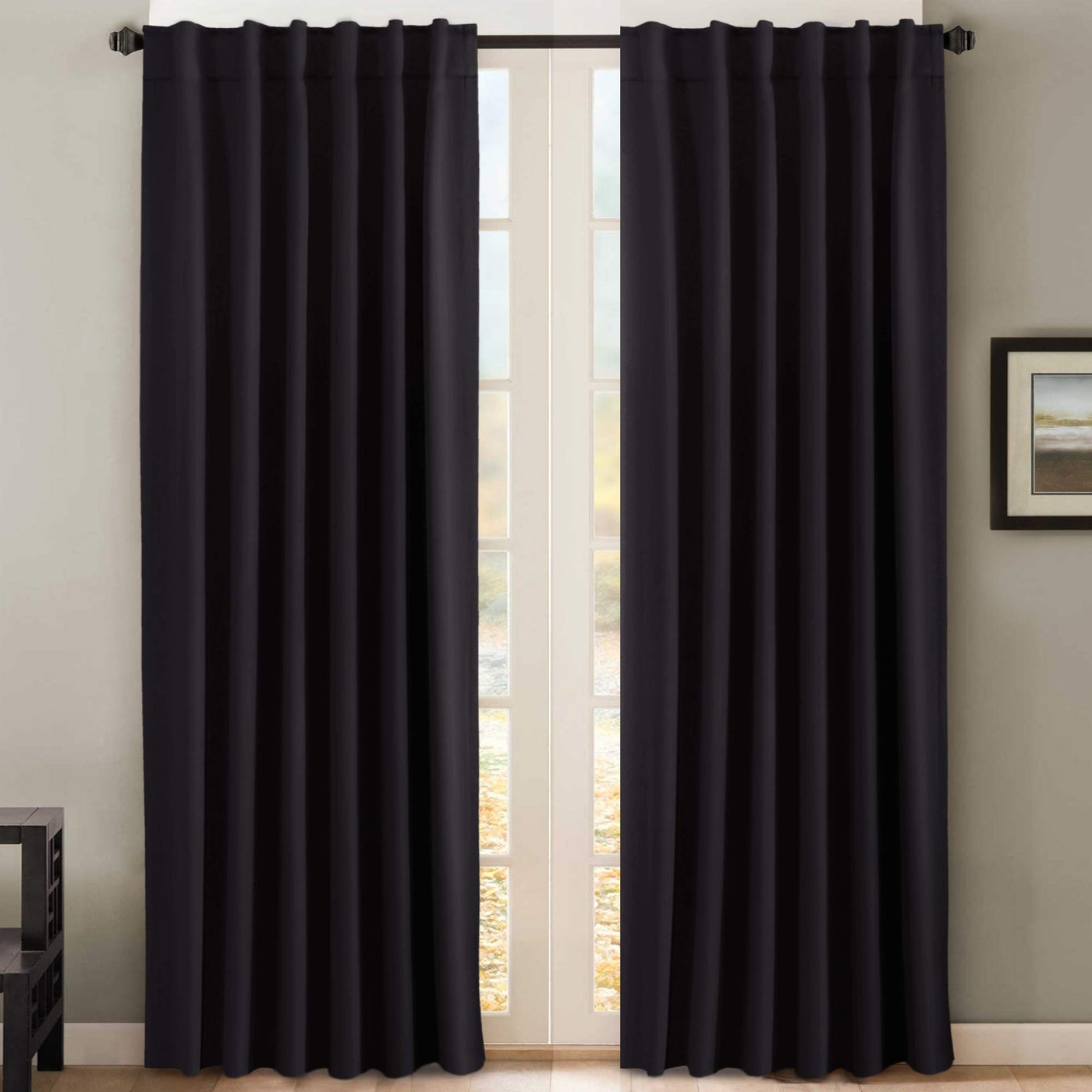 H.VERSAILTEX Blackout Curtains Thermal Insulated Window Treatment Panels Room Darkening Blackout Drapes for Living Room Back Tab/Rod Pocket Bedroom Draperies, 52 x 84 Inch, Black, 2 Panels