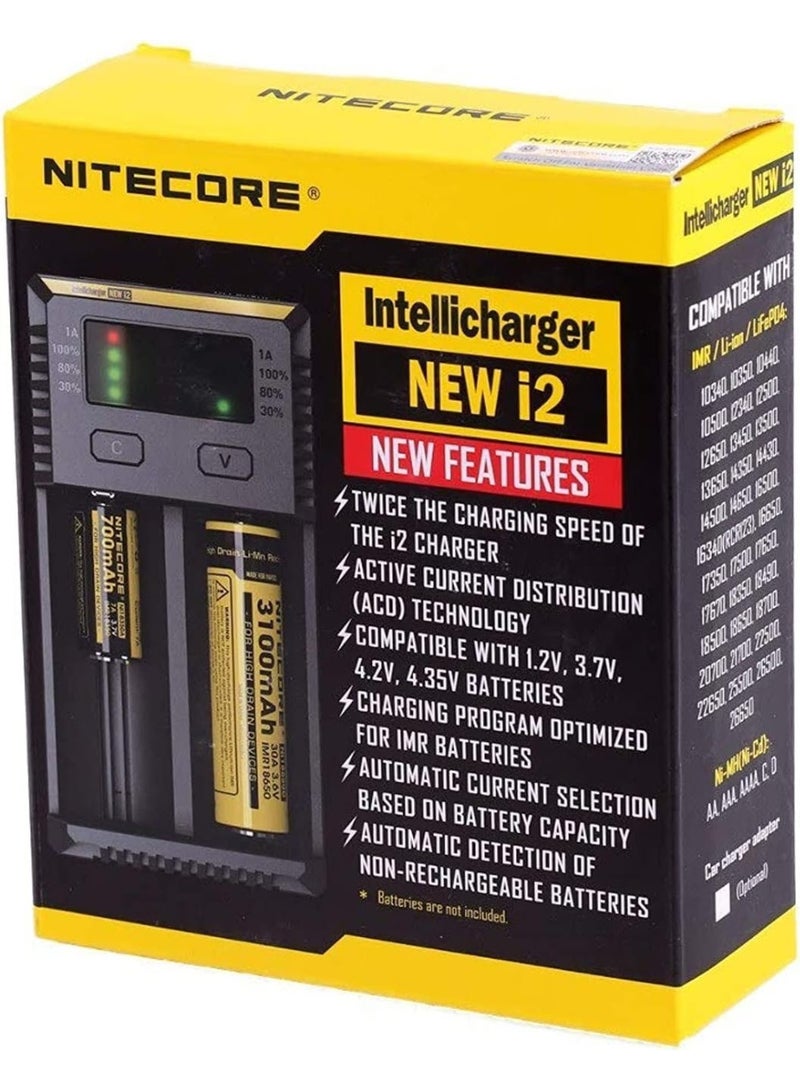 نايت كور شاحن بطاريات ذكي نايتكور NITECORE NEW i2 ثنائي الفتحات لشحن بطاريات 18650 و26650 وAA وAAA مع حماية ذكية - Image 1