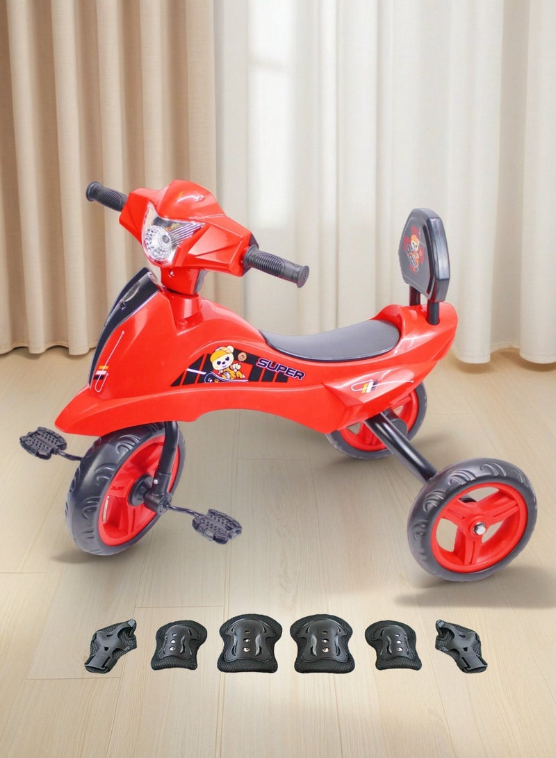 إيزي فيتشور دراجة ثلاثية العجلات سهلة الاستخدام للأطفال من EASY FUTURE - مزودة بإضاءة وموسيقى (اختيار الألوان: أزرق، أحمر، وردي) تتضمن العبوة مجموعة معدات الحماية - Image 1