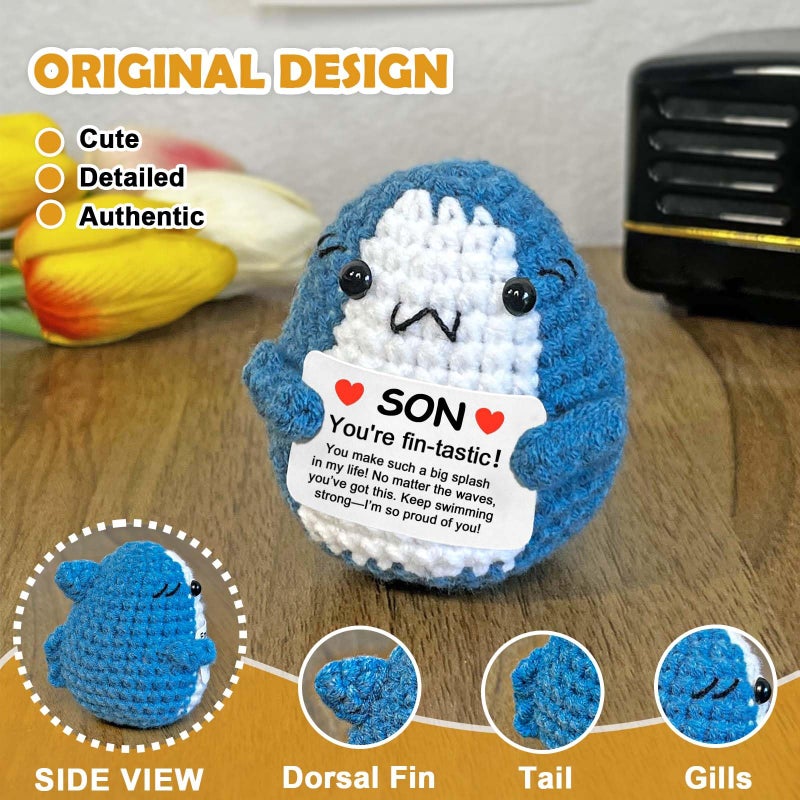 Krinisou Shark Gifts For Son From Mom Dad  I Love You Son Birthday Gifts Presents  Shark Crochet Animals With Insparentional Engagement Messages - Image 2