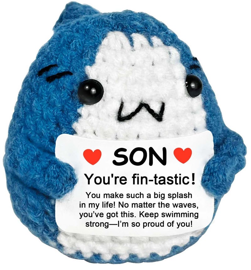 Krinisou Shark Gifts For Son From Mom Dad  I Love You Son Birthday Gifts Presents  Shark Crochet Animals With Insparentional Engagement Messages - Image 1