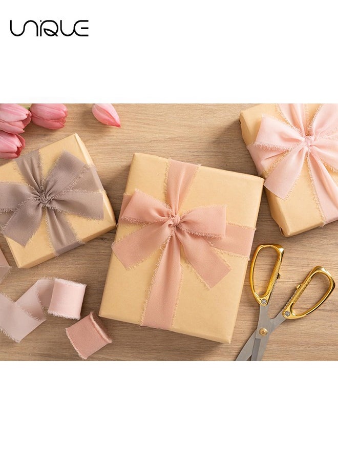 Handmade Tassel Chiffon Ribbon, 3 Rolls of 4cm x 5m Silk Ribbon Bean Paste Series Ribbon Set for Wedding Invitations, Bridal Bouquets, Gift Wrapping, DIY Crafts