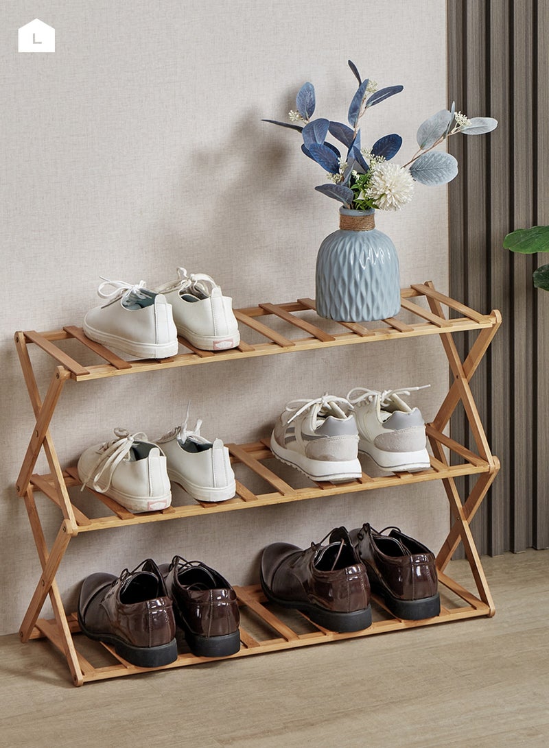 لوازم رف أحذية من الخيزران، 3 طبقات، متعدد الاستخدامات، قابل للطي، منظم تخزين للمداخل، الممرات، الحمامات، غرف المعيشة والنوم (جاهز للاستخدام، بدون تركيب) - Image 1