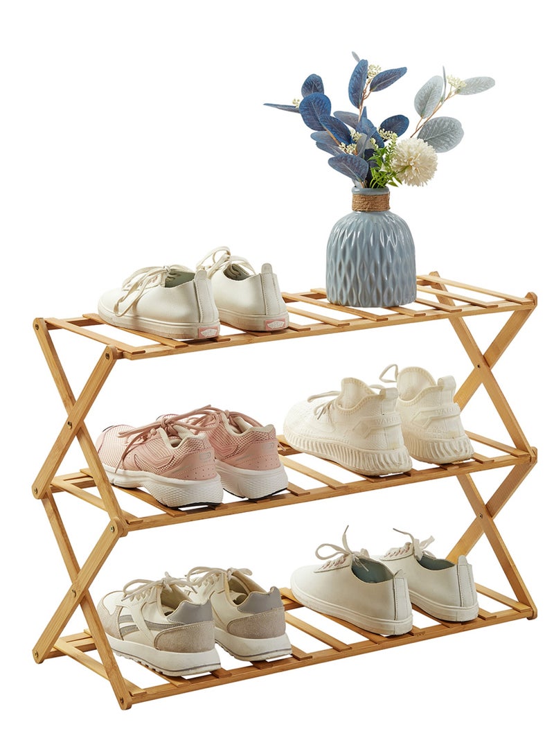 لوازم رف أحذية من الخيزران، 3 طبقات، متعدد الاستخدامات، قابل للطي، منظم تخزين للمداخل، الممرات، الحمامات، غرف المعيشة والنوم (جاهز للاستخدام، بدون تركيب) - Image 3
