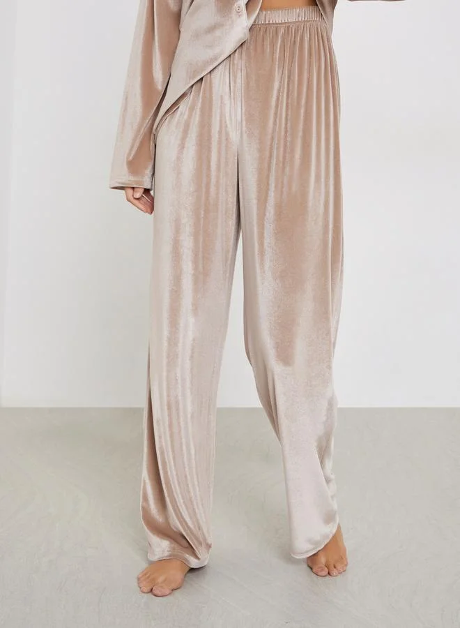 Styli Velvet Button Placket Shirt and Pyjama Set