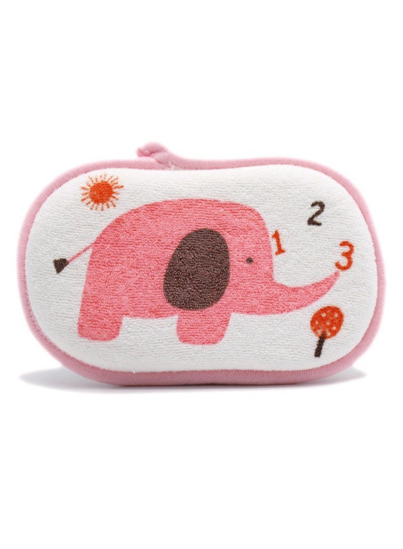 Baby Bath Sponge Soft Foam Scrub Natural Sponge for Bath, Shower Scrub Body Sponge for Kids/Babies/Men/Women (Pink Elephant) - Image 1