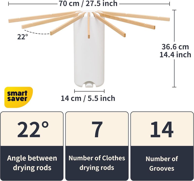 Smart Saver Foldable Wall Mount Laundry Drying Rack, Collapsible Octopus Shape Clothes Indoor, Space Saving, Solid Wooden Over The Door Clothes Drying Rack with 7 Hanging Rods - Image 2