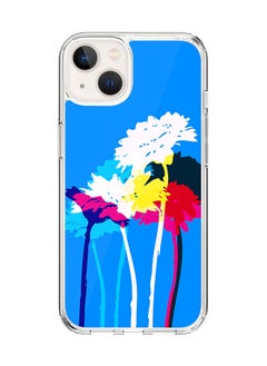 Classic Clear Case for Apple iPhone 15 Hybrid Soft Case Flexible Edges Anti Drop TPU PC Gel Thin Transparent Cover [ Designed for Apple iPhone 15 ] - Bleeding Flowers (Blue) Full Print