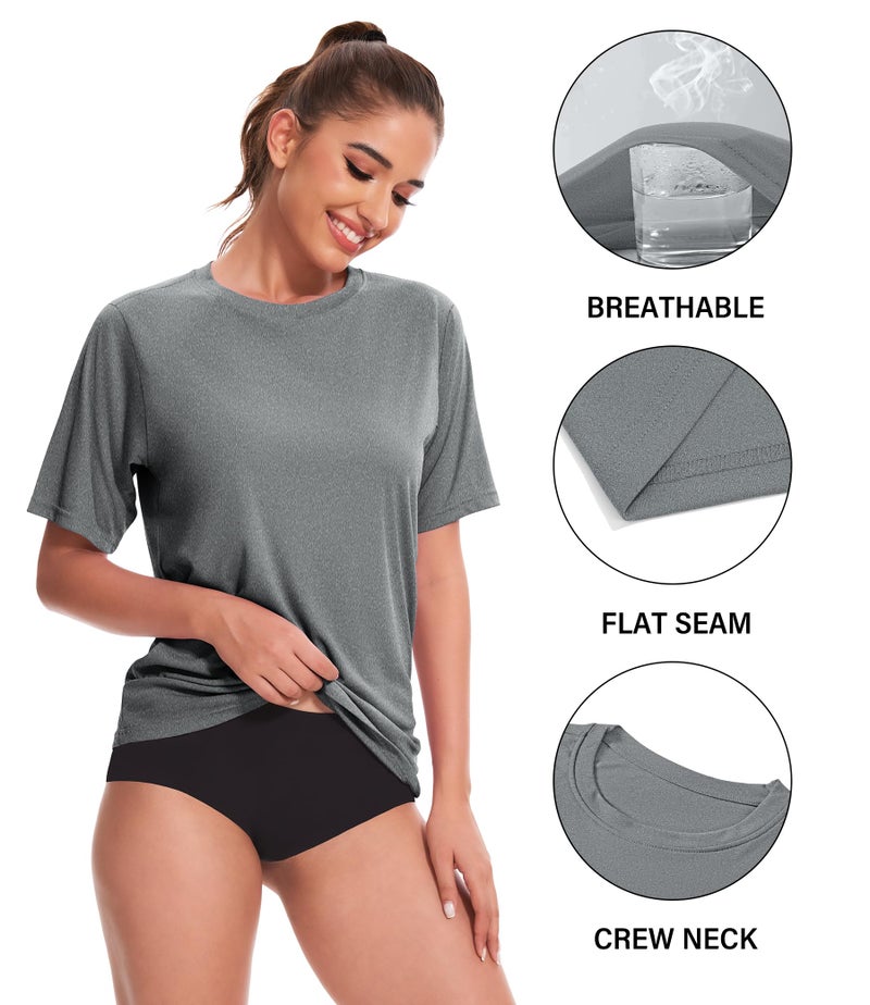 Kinglaman 5 Pack Women's Dry Fit Workout Top Short Sleeve Athletic Yoga Tee T-Shirts UPF 50+ UV Sun Protection Swim Shirts 1 Black 1 Gray 1 Blue 1 Purple 1 Green Medium - Image 5