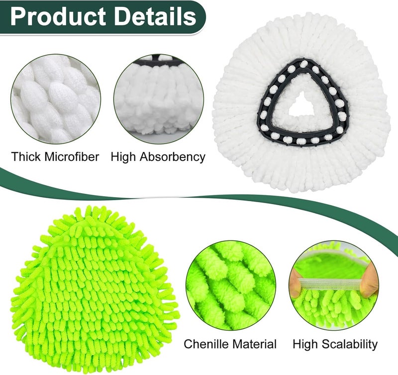 رأس ممسحة بديل لـ O Cedar، رأس ممسحة دوارة بديل لنظام Ocedar Easywring 1 Tank، رؤوس الممسحة تتضمن 4 رؤوس ممسحة بديلة، فرشاة فرك دوارة واحدة وقاعدة واحدة. - Image 4