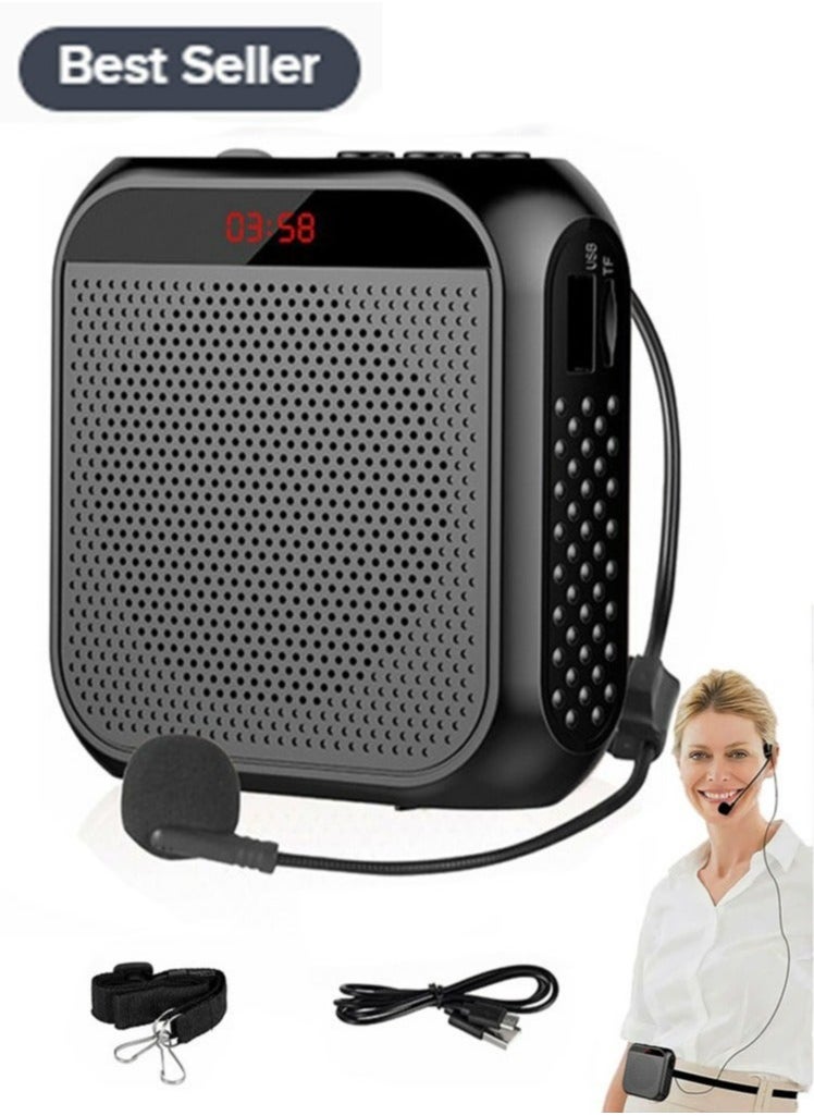 Generic Voice Amplifier with Wired Microphone Headset, Portable Rechargeable PA System Speaker Personal Microphone Speech Amplifier, Loudspeaker for Teachers, Tour Guides/Coaches Metting/Yoga/Fitness (Black)  - Image 1