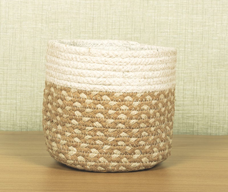 TIB The Intellect Bazaar jute Planter Pots/Handcrafted Storage Basket, Multi-Purpose use for Living Room (8x8 Inches) Beige and White Color - Image 4